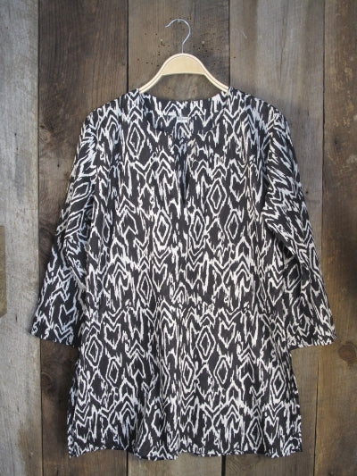 Tunic - Black and White Ikat Cotton Tunic Top - Girl Intuitive - Nusantara -