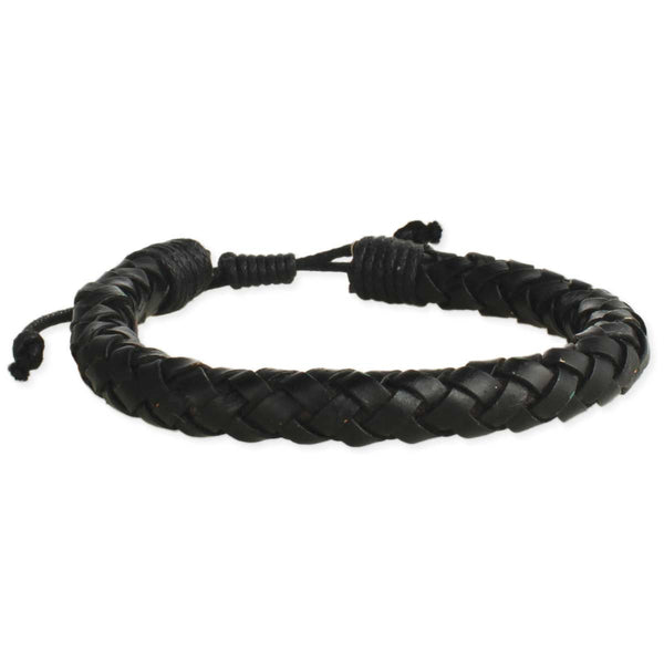 Men - Black Braided Leather Men's Pull Bracelet - Girl Intuitive - zad -