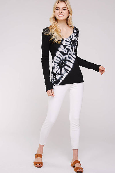 Top - Tie-Dye Black and White Thermal Sweater - Girl Intuitive - Urban X -