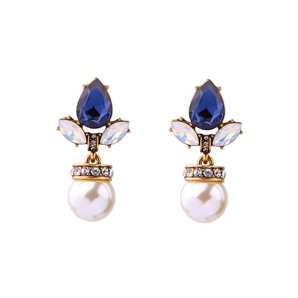 earrings - Blue Crystal Pearl Drop Earrings - Girl Intuitive - Girl Intuitive -
