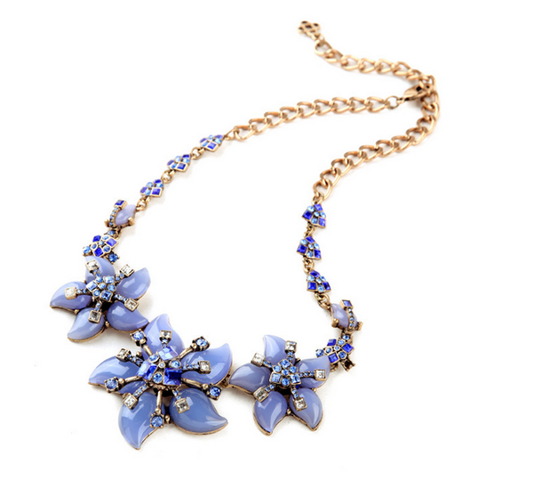 Necklace - Blue Flower Statement Necklace - Girl Intuitive - Girl Intuitive -