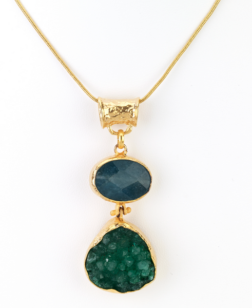 Necklace - Blue Stone Druzy Pendant Necklace - Girl Intuitive - Island Imports - Gold