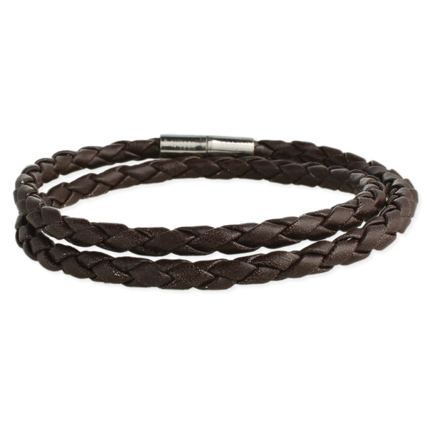 bracelet - Braided Brown Leather Men's Wrap Bracelet/Necklace - Girl Intuitive - zad -
