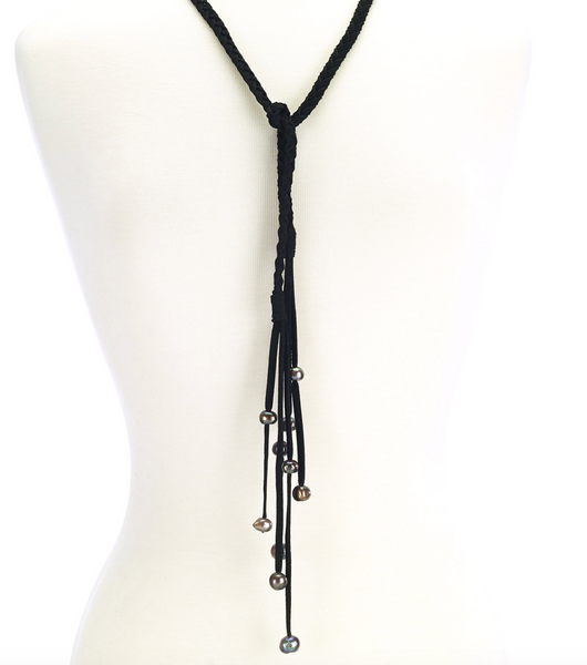 Necklace - Braided Suede Leather Necklace with Pearls - Girl Intuitive - Island Imports -