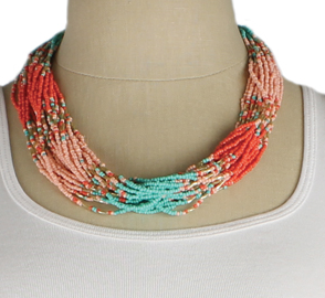 Necklace - Bright Beaded Multi Line Necklace - Girl Intuitive - zad -