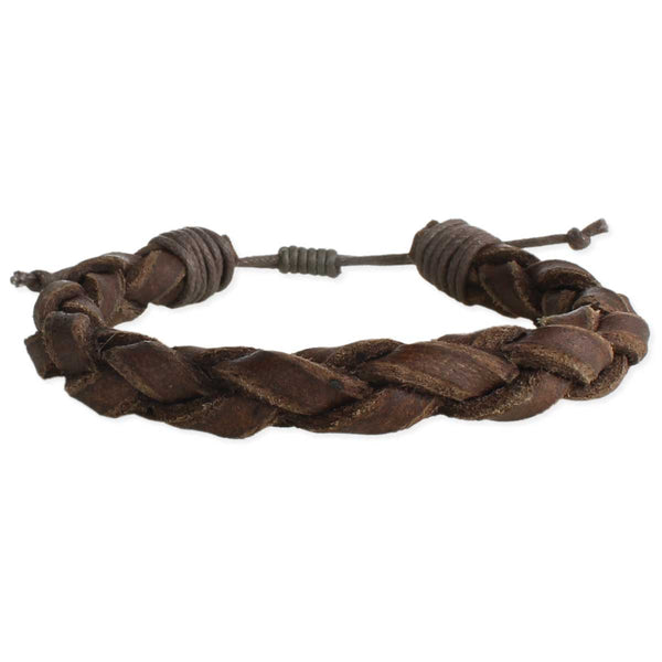 Men - Brown Braided Leather Men's Pull Bracelet - Girl Intuitive - zad -