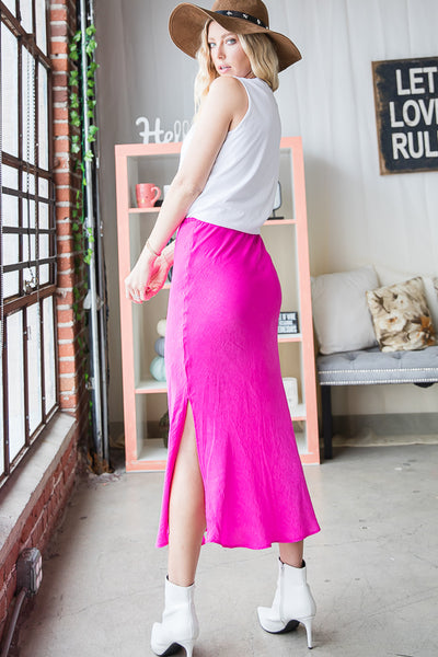 Skirt - Bucketlist Solid Satin Midi Neon Skirt - Girl Intuitive - Bucketlist -