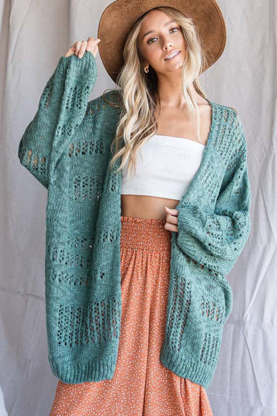 Sweater - Bucketlist Holes Pattern Oversized Cardigan - Girl Intuitive - Bucketlist - S / Green