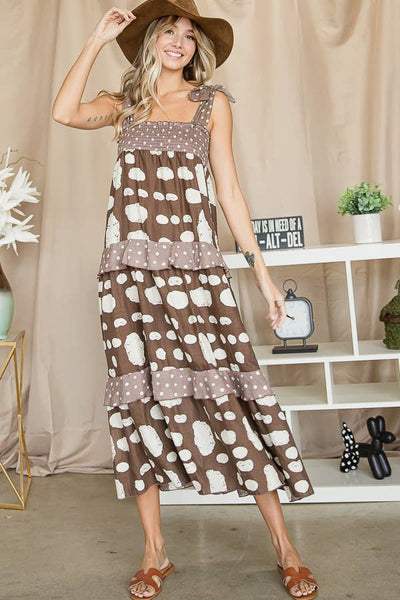 Dresses - Bucketlist Shirred Tiered Dress With Adjustable Shoulder Ties - Girl Intuitive - Bucketlist -