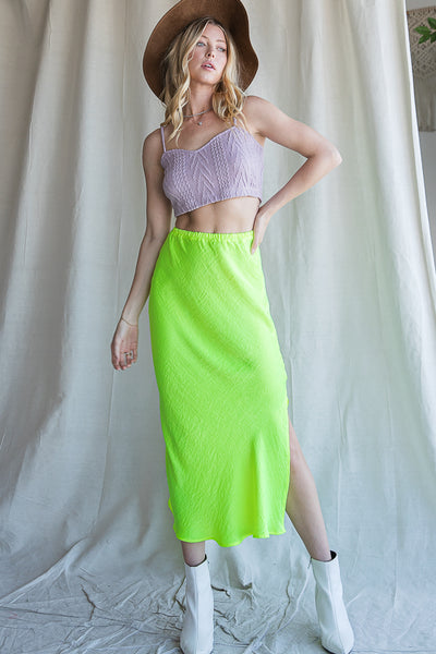Satin midi outlet skirt lime