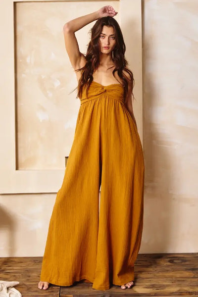 Jumpsuit - Bucketlist Wide Leg Tube Solid Jumpsuits - Girl Intuitive - Bucketlist - S / Camel