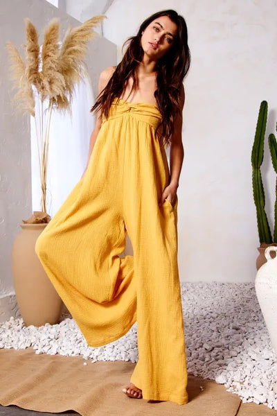 Jumpsuit - Bucketlist Wide Leg Tube Solid Jumpsuits - Girl Intuitive - Bucketlist - S / Mustard