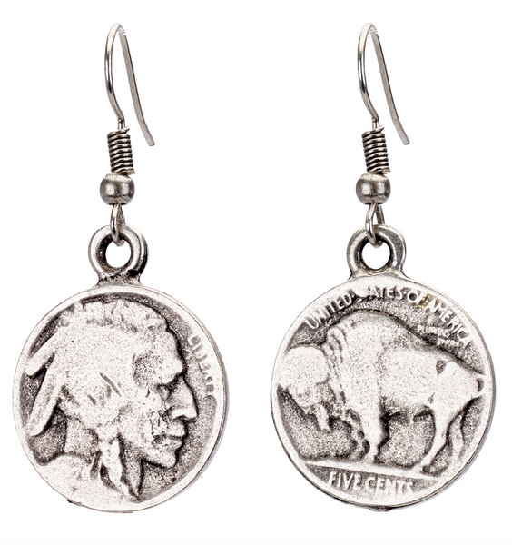 earrings - Buffalo Head Coin Earrings - Girl Intuitive - Island Imports -