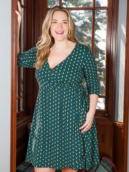 Dresses - Callie Wrap Plus Size Dress Teal Bloom - Girl Intuitive - Mata Traders -