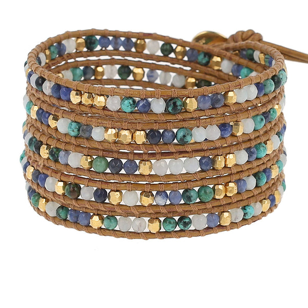 bracelet - Chan Luu African Turq Mix Gold Wrap Bracelet - Girl Intuitive - Chan Luu -