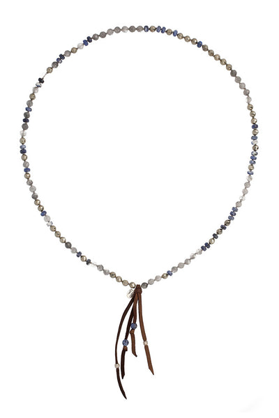 Necklace - Chan Luu Blue Mix Leather Fringe Long Necklace - Girl Intuitive - Chan Luu -