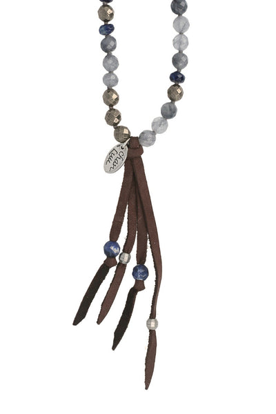 Necklace - Chan Luu Blue Mix Leather Fringe Long Necklace - Girl Intuitive - Chan Luu -