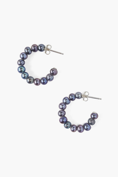 earrings - Chan Luu Peacock Grey Pearl Small Hoop Earrings - Girl Intuitive - Chan Luu -