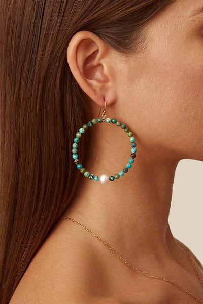 earrings - Chan Luu Grand Turquoise and Pearl Hoop Earrings - Girl Intuitive - Chan Luu -