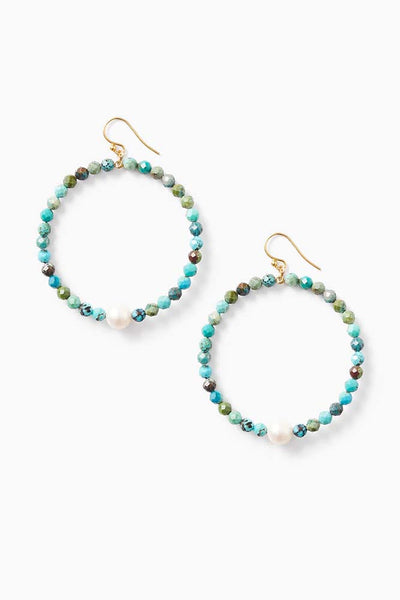 earrings - Chan Luu Grand Turquoise and Pearl Hoop Earrings - Girl Intuitive - Chan Luu -