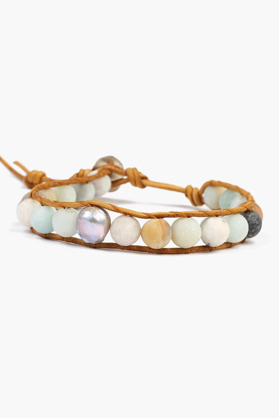 bracelet - Chan Luu Multi-Amazonite Single Wrap Bracelet With Grey Baroque Pearl (Pre-Order) - Girl Intuitive - chan luu -