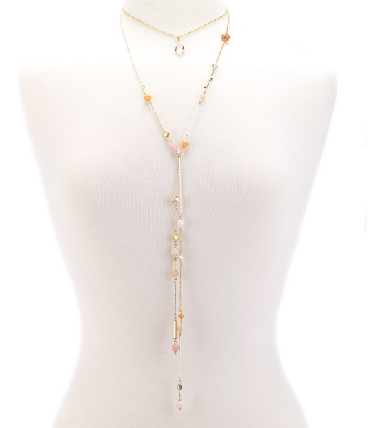 Necklace - Choker Drop Pendant Beaded Lariat - Girl Intuitive - Island Imports - Orange