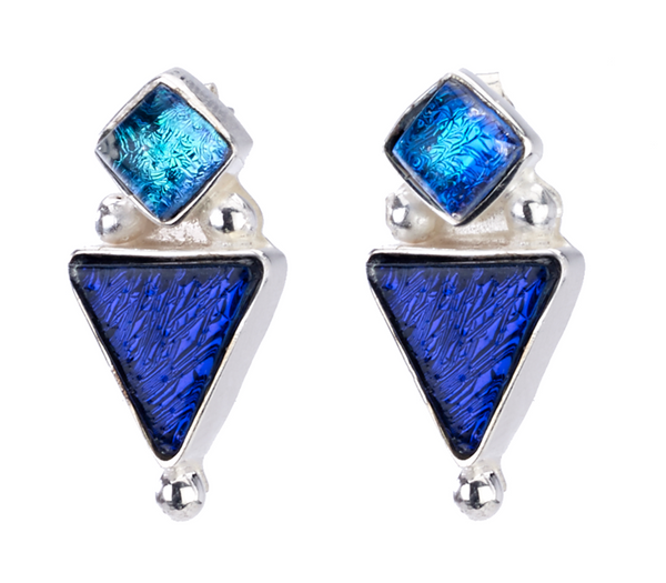 earrings - Cobalt Triangle Silver Earrings - Girl Intuitive - Island Imports -