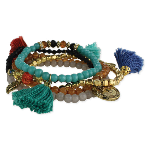 bracelet - Coin and Tassel Beaded Bracelets - Girl Intuitive - zad -