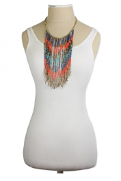 Necklace - Coral, Blue & Turquoise Fringe Necklace - Girl Intuitive - zad -