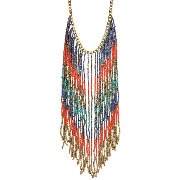 Necklace - Coral, Blue & Turquoise Fringe Necklace - Girl Intuitive - zad -