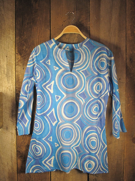 Tunic - Cotton Print Tunic Mod in Blue - Girl Intuitive - Nusantara -