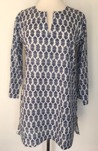 Tunic - Cotton Print Tunic White and Navy - Girl Intuitive - Dolma -