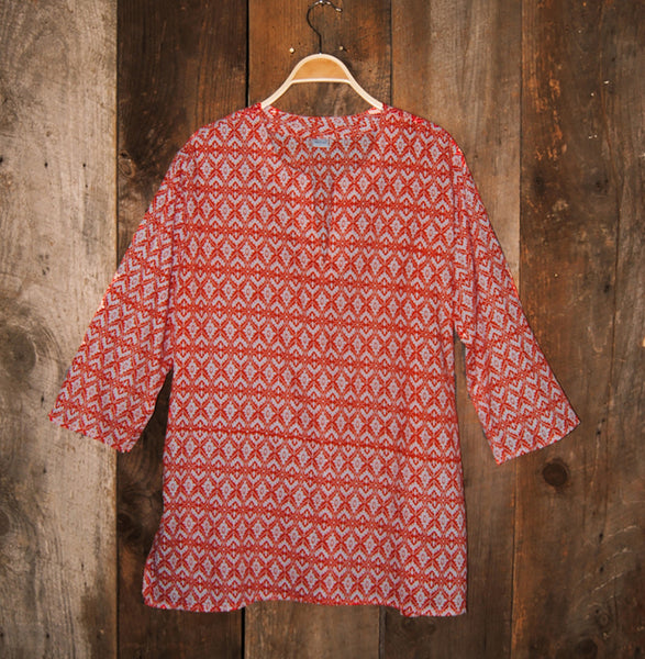 Tunic - Cotton Tunic Top Southwestern Coral - Girl Intuitive - Nusantara -