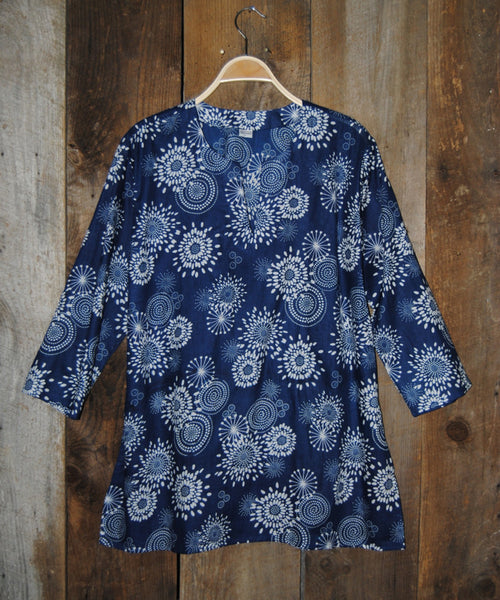 Tunic - Cotton Tunic Top in Blue Floral - Girl Intuitive - Nusantara -