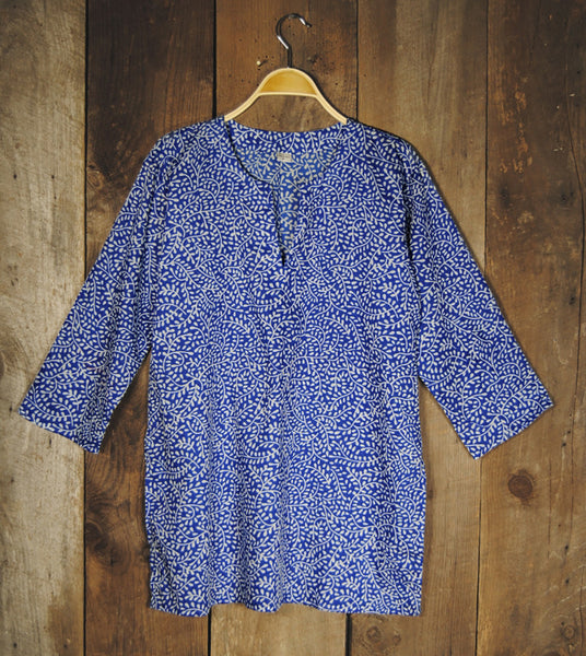 Tunic - Cotton Tunic Top in Blue Vines - Girl Intuitive - Nusantara -