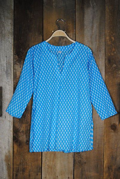 Tunic - Cotton Tunic Top in Bright Turquoise - Girl Intuitive - Nusantara -