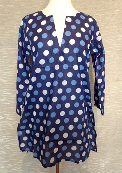 Tunic - Cotton Tunic Top in Navy with Polka Dots - Girl Intuitive - Dolma -