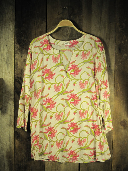 Tunic - Cotton Tunic Top in Pink Floral - Girl Intuitive - Girl Intuitive -