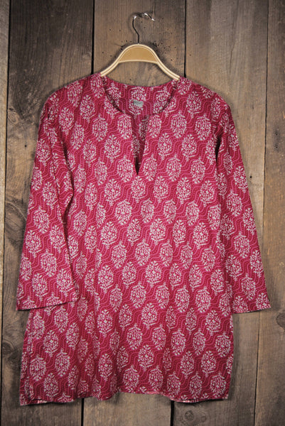 Tunic - Cotton Tunic Top in Pink Waves - Girl Intuitive - Nusantara -