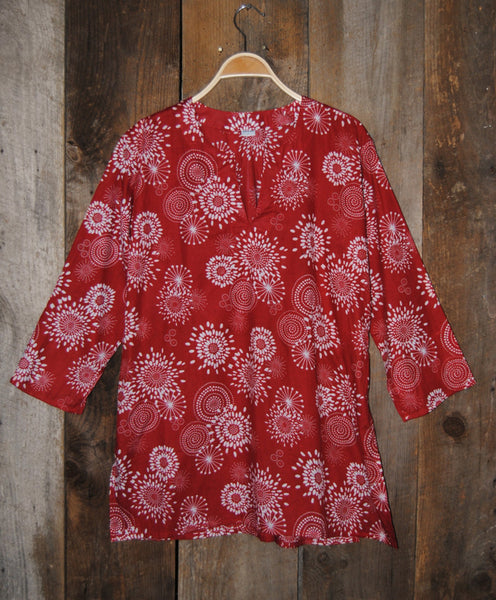 Tunic - Cotton Tunic Top in Red Floral - Girl Intuitive - Nusantara -