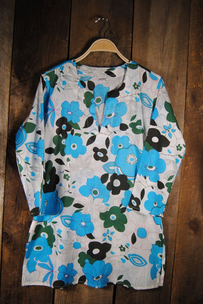Tunic - Cotton Tunic Top in Bold Blue Floral - Girl Intuitive - Nusantara -
