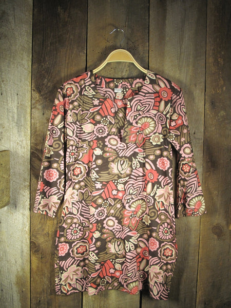 Tunic - Cotton Tunic Top in Rose Pink on Brown - Girl Intuitive - Nusantara -