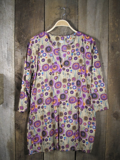 Tunic - Cotton Tunic Top with Purple Flowers - Girl Intuitive - Nusantara -