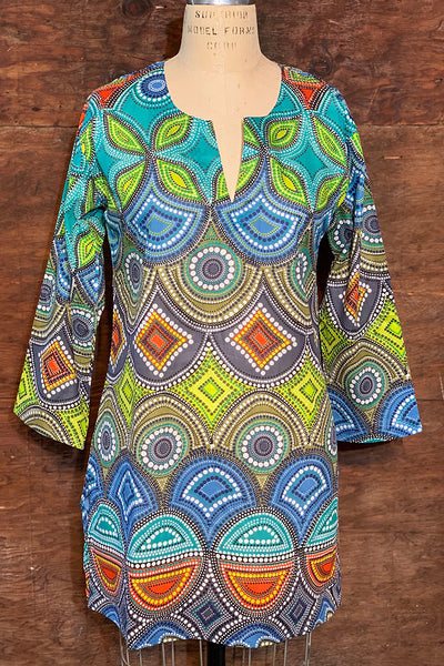 Tunic - Cotton Tunic Top Blues and Greens - Girl Intuitive - Dolma -