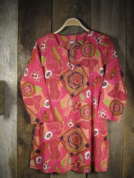 Tunic - Cotton Tunic Top Floral Fuchsia - Girl Intuitive - Nusantara -
