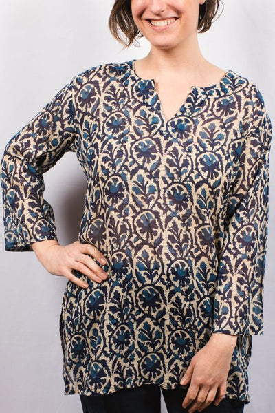 Tunic - Cotton Tunic Top Teal Floral - Girl Intuitive - Dolma -