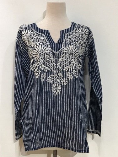 Tunic - Cotton Embroidered Tunic Top Linda Navy - Girl Intuitive - Dolma -