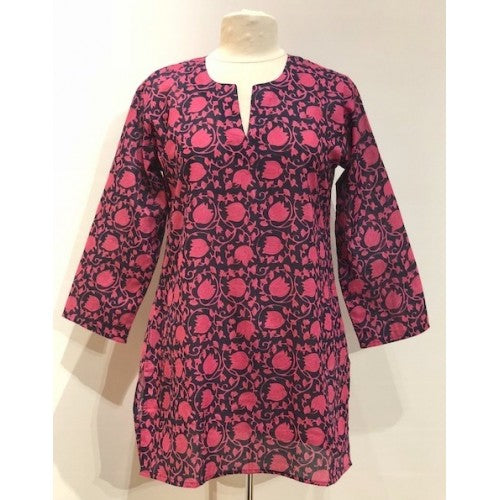Tunic - Cotton Tunic Top Pink Tulips - Girl Intuitive - Dolma -