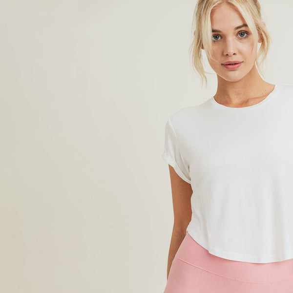 Top - Mono B Crop Athleisure Top with Roll-Up Sleeves - Girl Intuitive - Mono B -