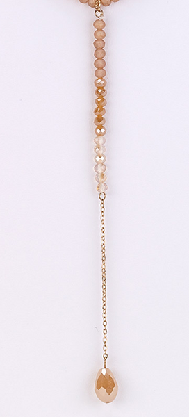 Necklace - Crystal Drop Y-Necklace in Beige - Girl Intuitive - Island Imports -